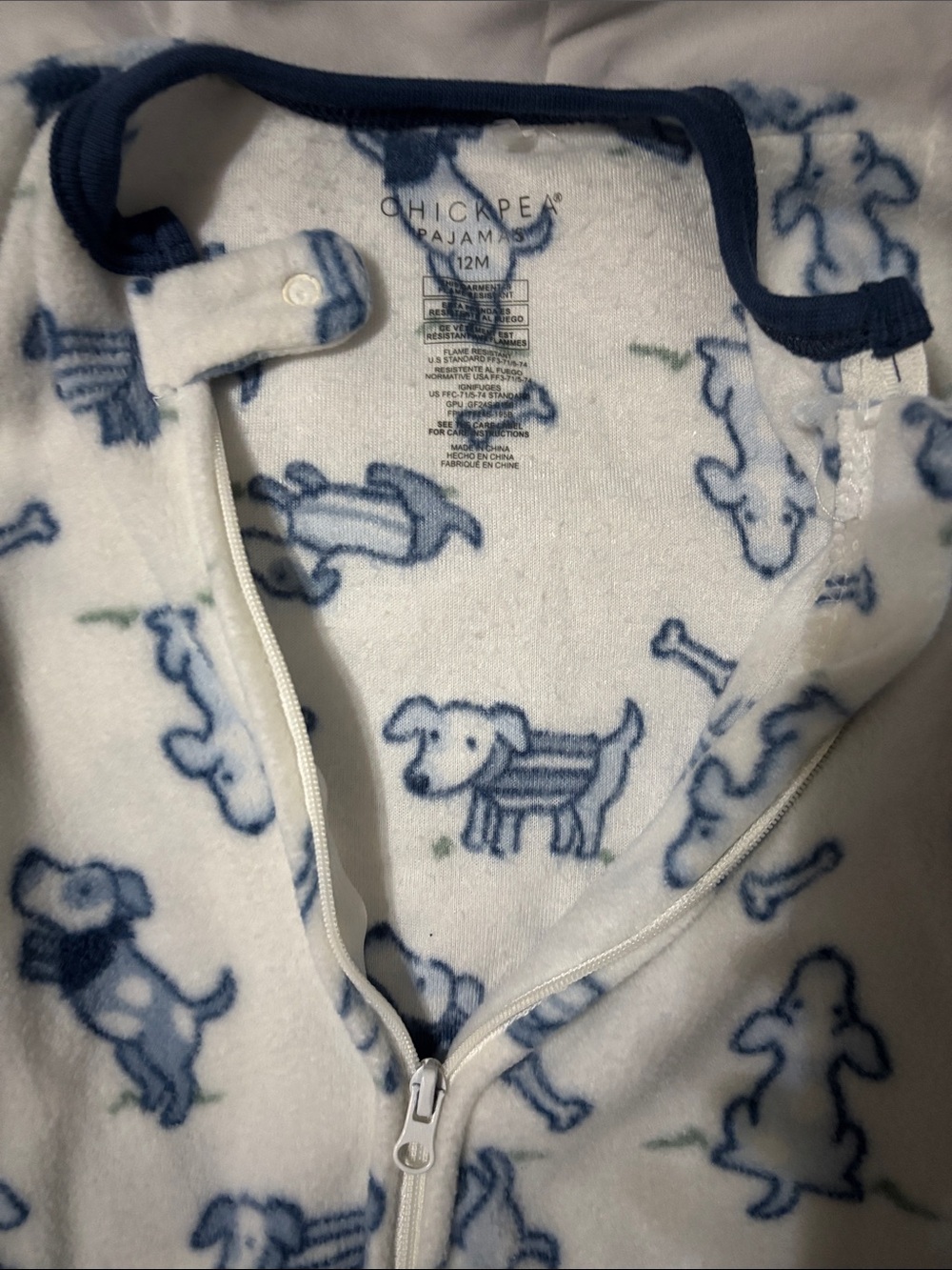chick pea White & Navy Puppy Print Footie Pajamas - 12M